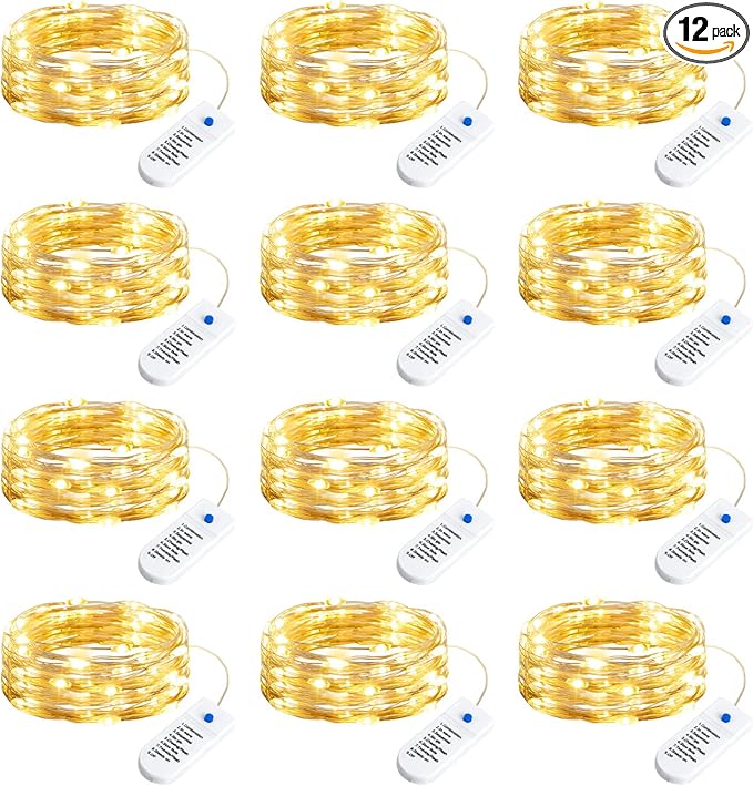 Minetom 12 Pack Fairy Lights Battery Operated String Lights, 8 Modes & Timer, 7ft 20LED Waterproof Silver Wire Twinkle Lights, Firefly Starry Moon Lights for Mason Jars DIY Christmas Wedding Party