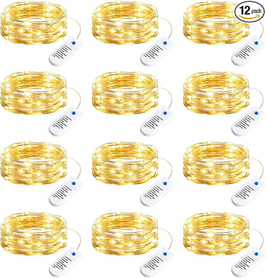 Minetom 12 Pack Fairy Lights Battery Operated String Lights, 8 Modes & Timer, 7ft 20LED Waterproof Silver Wire Twinkle Lights, Firefly Starry Moon Lights for Mason Jars DIY Christmas Wedding Party