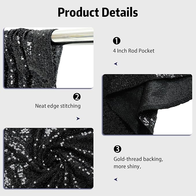 SquarePie Sequin Backdrop 10FT x 10FT Black Curtain Background for Halloween Wedding Party Decoration