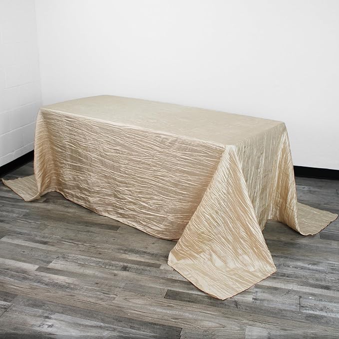 YOUR CHAIR COVERS - 90 x 132 inch Rectangular Crinkle Taffeta Tablecloth - Champagne, Rectangle Table Linens for 6 ft Rectangular Tables, Wedding Crushed Table Cloth