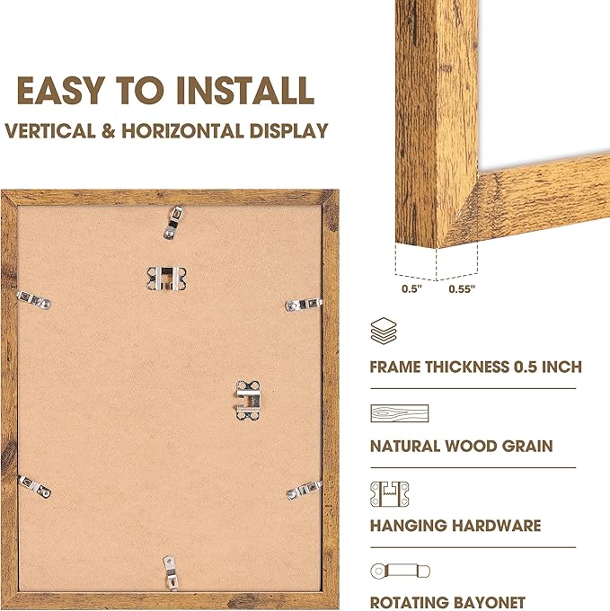 TWING 11x14 Picture Frames Set of 6,Display Photos 8x10 with Mat or 11x14 without Mat,Home Decorative Wall Gallery Picture Photo Frame Wood Brown,Walnut