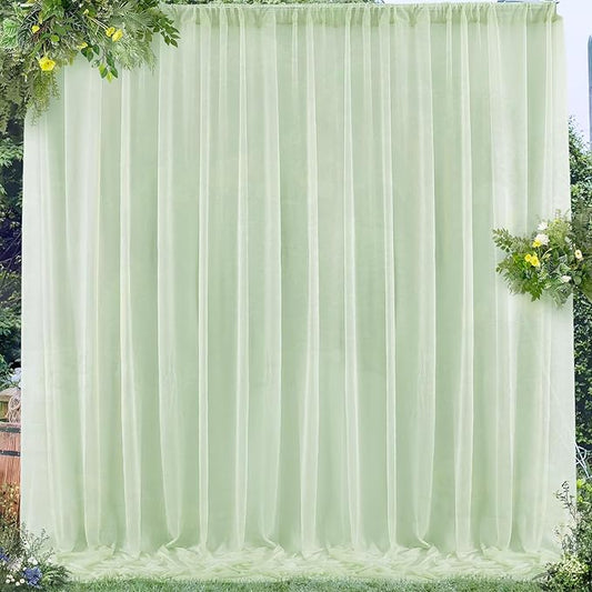 PARTISKY 10x7ft Sage Green Chiffon Backdrop Curtains, Wrinkle-Free Sheer Fabric Photo Drapes for Wedding Ceremony Arch Birthday Baby Shower Photography Stage Decor 5x7ft, 2 Panel