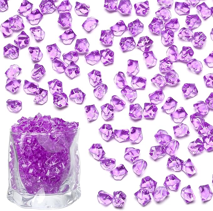 LAIDANLA 500PCS Purple Acrylic Gems Vase Fillers Fake Ice Cubes Plastic Diamonds Fake Crushed Rocks for Centerpiece DIY Party Table Scatter Prop Wedding Decoration Accessories