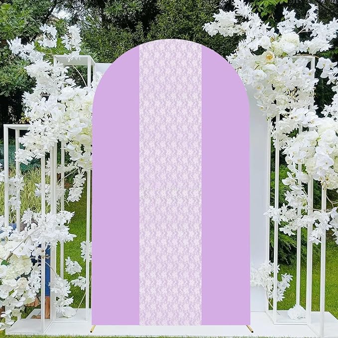 Purple Arch Cover 7.2ft Floral Lace Arched Backdrop Cover Lavender Chiara Arch Frame Back Drop Cover Spandex Wedding Arch Stand Fabric for Rustic Vintage Party Baby Shower Birthday Decorations