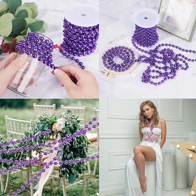 Faux Purple Pearl Beads Garland - 11 Yards, 10mm Christmas Tree Beads for Wedding Party Decoration