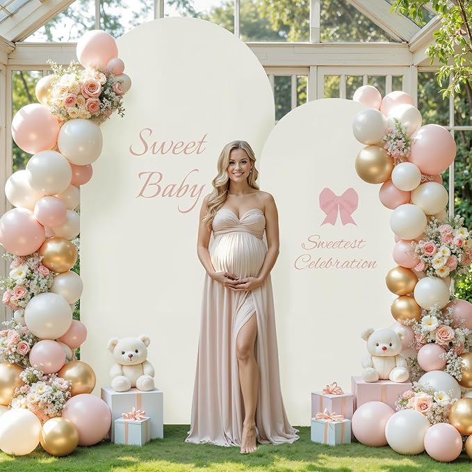 7.2FT 6FT Arch Backdrop Cover for Wedding, Set of 2 Stretchy Spandex Fitted Arch Stand Cover for Baby Shower, Birthday Party Decor, Chiara Backdrop Cover with Double-Sided Design(Ivory)