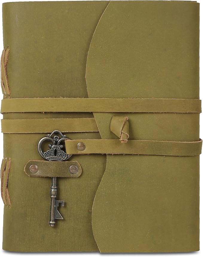 Leather Journal with Lined and Unlined Deckle Edge Paper 8x6 inch and Vintage Key | Handmade Writing Notebook Diary | Bound Daily Notepad for Men & Women Medium, Sketch/Writing pad for Artists