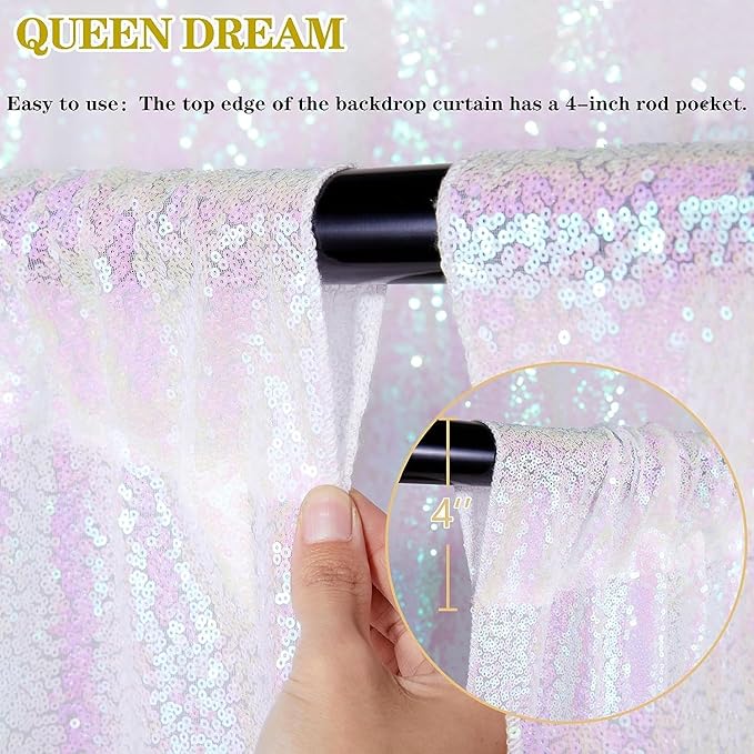 White Iridescent Sequin Curtains 10ftx10ft Photo Booths Backdrop for Birthdays Mermaid Party Wall Decorations