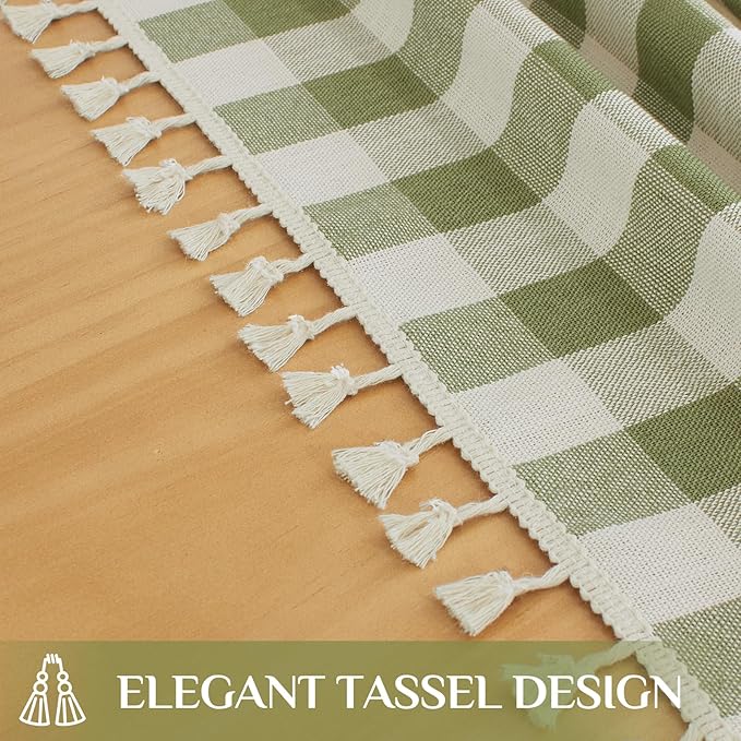 Softalker Checkered Tablecloth Rectangle, Heavy Weight Linen Gingham Christmas Table Cloth with Tassel, Washable Wrinkle Free Buffalo Plaid Table Cover for Dining/Party/Home - 55 x 84 Inch, Sage