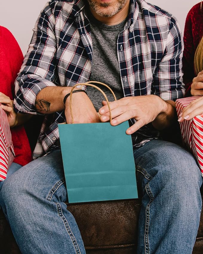 qiqee Slate Blue Gift Bag with Handles Bulk 24Pcs Paper Bags -8.3"x6"x3. 15" Party Favor Bags - Solid Color