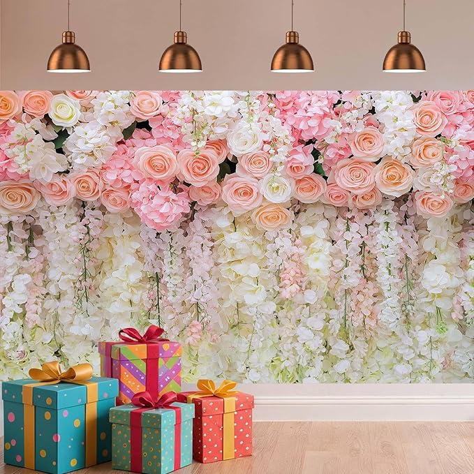6x6ft Pink Rose Flower Wedding Photography Backdrop Spring Floral Photography Backdrop Valentine's Day Mother's Day Girl Birthday Baby Shower Wedding Bridal Party Banner Photo Booth Props Background