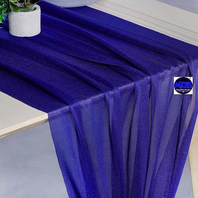 MDS Halloween Chiffon Table Runner - 12 Pack, 29 x 170 Inches, 14ft Each - Sheer Spooky Table Runners for Haunted House Parties, Trick-or-Treat Tables, Witchy Décor, Wedding & Events - Royal Blue