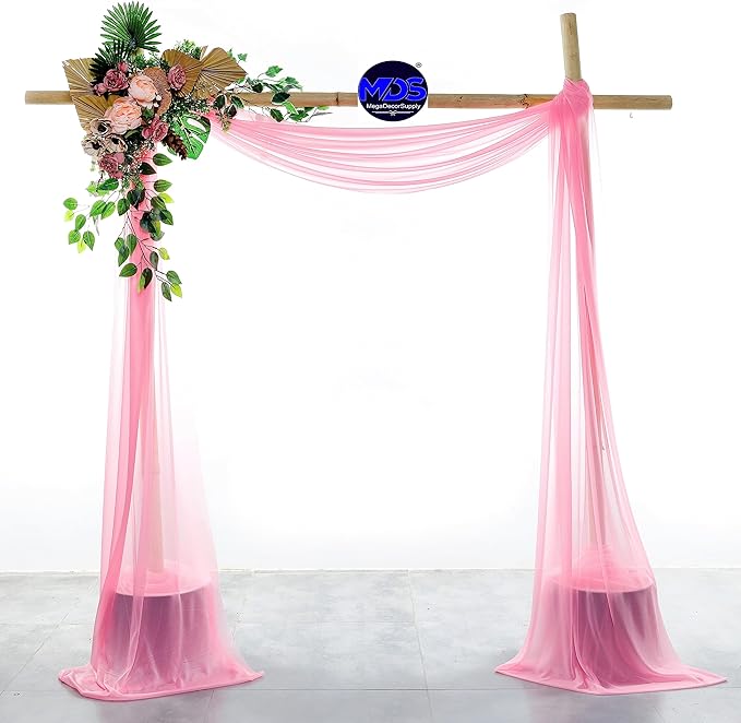 MDS Halloween Chiffon Draping Fabric - 2 Panel, 30" Wide x 50ft Long - Sheer Spooky Arbor & Canopy Drapery for Haunted House Backdrops, Party Ceilings, DIY Costumes & Themed Events - Coral