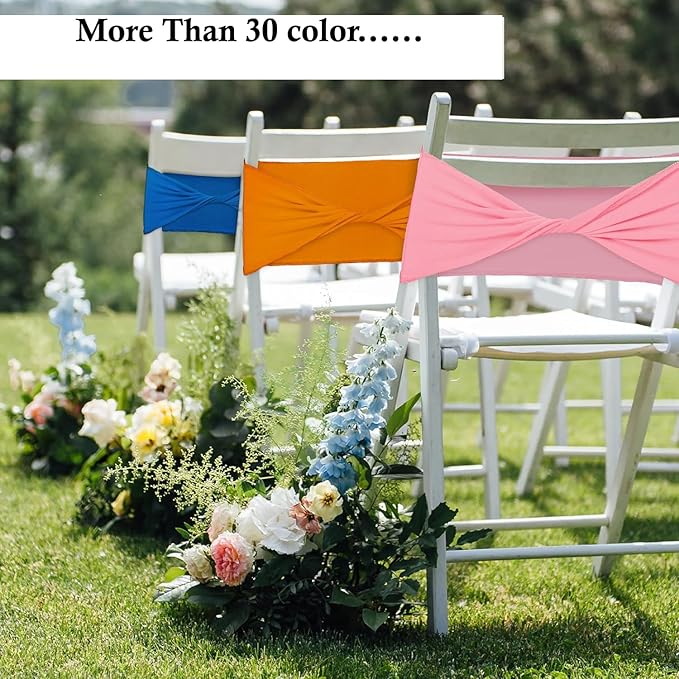 MDS Pack of 75 Spandex Chair Sashes Bows Elastic Stretch Dining Chair Bands Ties Without Slider Buckle Universal fits for Wedding Baby Shower Birthday Party Banquet Event Decoration - Light Green