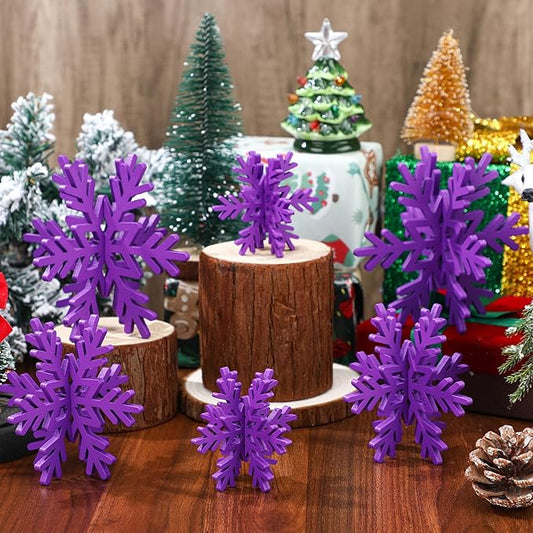 Bucherry 12 Pcs Wooden Snowflake Table Decor 3D Snowflake Tabletop Signs and Centerpiece for Christmas Xmas Winter Wonderland Decorations Home Party(Purple)