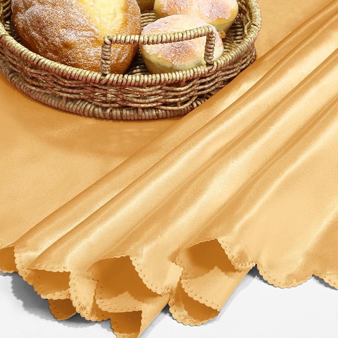 KKJIAF 1 Pack 60 Inch / 5ft Round Table Cloth, Gold Overlay Round Satin Table Cover, Silky Satin Dining Tablecloths for Wedding Buffet Parties Banquet Decoration