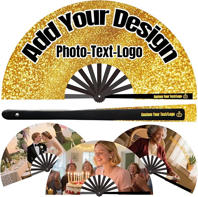 Custom Fans with Your Photo/Text - Personalized Folding Hand Fan for Line Dancing, Weddings, Parties | Decorative Gift for Women, Church Events & Dance Performances (1, 13 Inch)