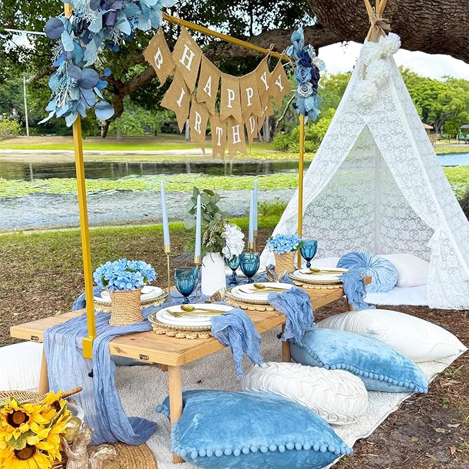 10 Pack Dusty Blue Cheesecloth Table Runner 35x120 Inch, Fall Thanksgiving 10FT Boho Gauze Cheese Cloth Table Runner Rustic Semi-Sheer Runner for Wedding Bridal Baby Shower Birthday Party Home Decor