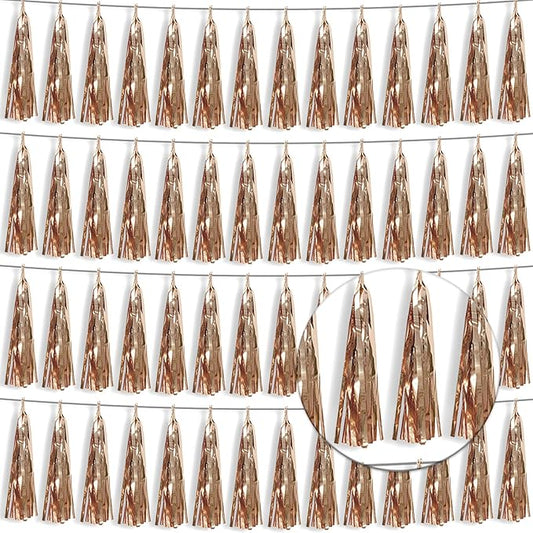 4P Champagne Gold Foil Fringe Tassel Banner Garland Metallic Tinsel Streamers Wall Hanging Curtain Backdrop Banner for Parade Floats, 2024 Graduation Decorations, Wedding Party Decoration