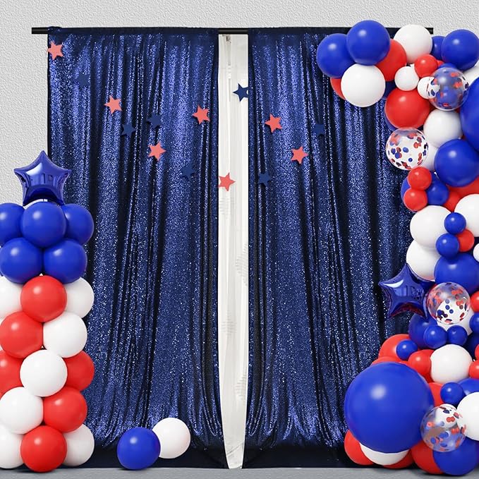 PartyDelight Navy Blue Sequin Backdrop 2 Panels 5Ft x 10FT Photography Christmas Curtain