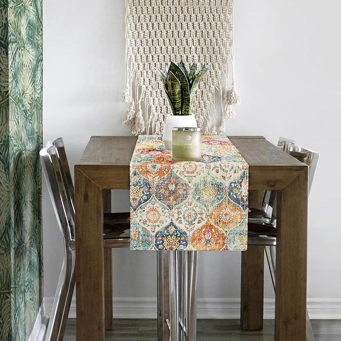 Snycler Table Runner Boho Table Runners Vintage Elegant Farmhouse Table Center Linen Decor for Home Dining Party Entrance (13x72 Inch) Boho-Yellow