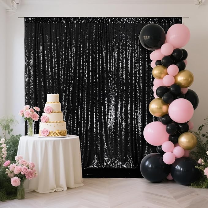 SquarePie Sequin Backdrop 10FT x 10FT Black Curtain Background for Halloween Wedding Party Decoration