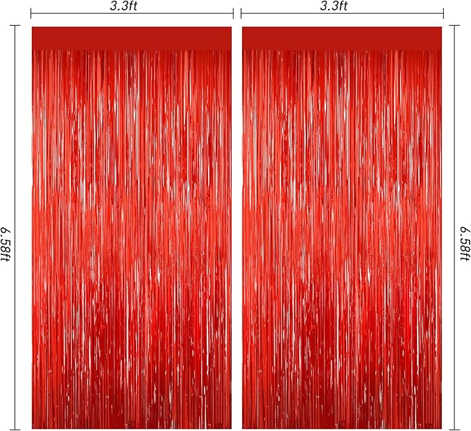Red Tinsel Backdrop, 2Pack Fringe Curtains, Red Foil Tinsel Party Streamer Backdrop Curtains, Engagement Wedding Photo Backdrop Party Decorations for Wedding Anniversaries Christmas Baby Shower Decors