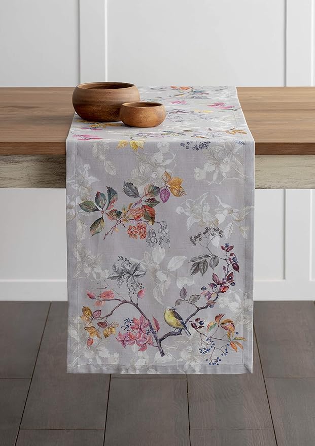 Maison d' Hermine Table Runner 100% Cotton Single Layer Table Runners 72 inches Long for Thanksgiving Christmas Decorations Home Kitchen Dining Party Wedding (Equinoxe - Grey, 14.5" x 72")