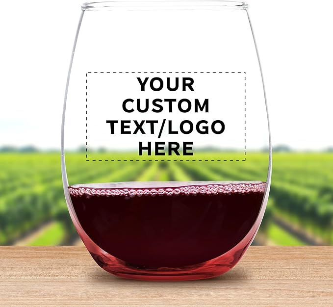 Custom Stemless Wine Glass 9 oz. Set of 50, Personalized Bulk Pack - Great for Wedding Favors, Bachelorette Party Decorations, Party Favors, Color Bottom - Red
