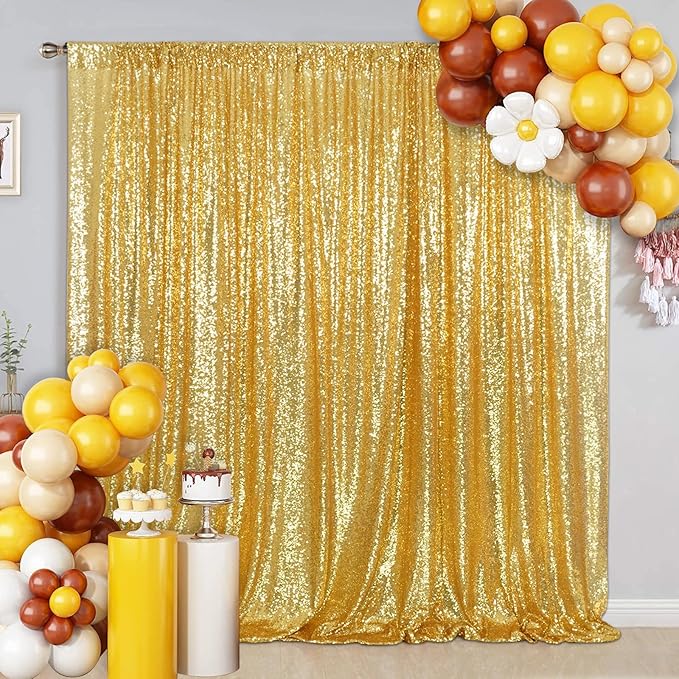 SquarePie Sequin Backdrop 8FT x 8FT Gold Curtain Background for Wedding Party Decoration