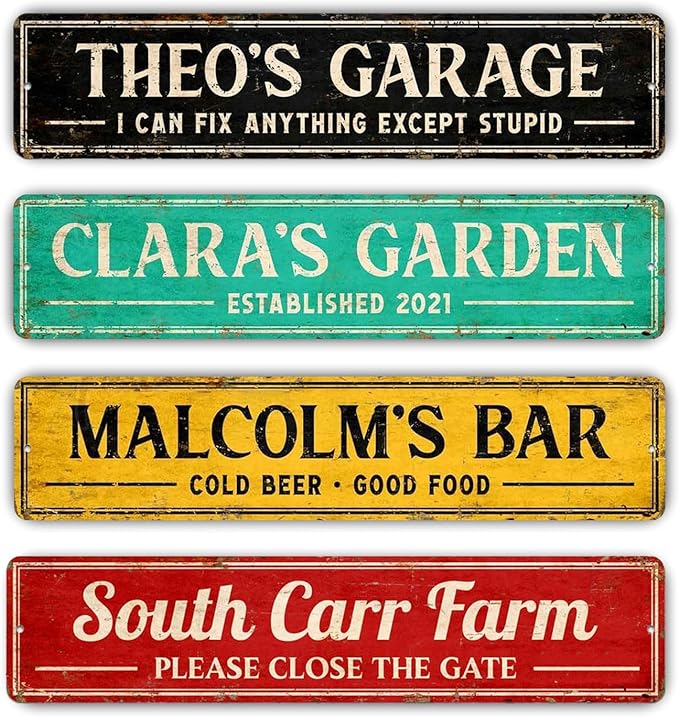 Custom Signs Outdoor Metal, Personalized Street Sign for Home Bar Wall Decor, 6x24 Inches, Fade Resistant Aluminum-UV Protected and Weatherproof