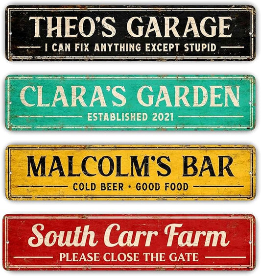 Custom Signs Outdoor Metal, Personalized Street Sign for Home Bar Wall Decor, 6x24 Inches, Fade Resistant Aluminum-UV Protected and Weatherproof