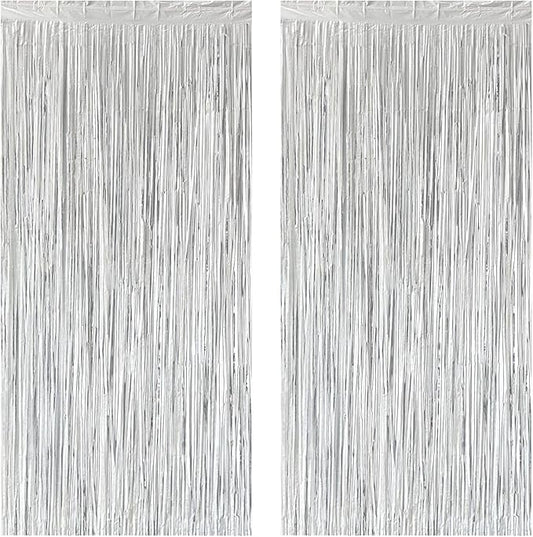 Silver Foil Fringe Curtain 3.3×8.3FT 2 Packs, Metallic Tinsel Curtains Party Streamers for Birthday Graduation Baby Shower Decoration (2pcs,3.3FT×8.3FT, Silver)