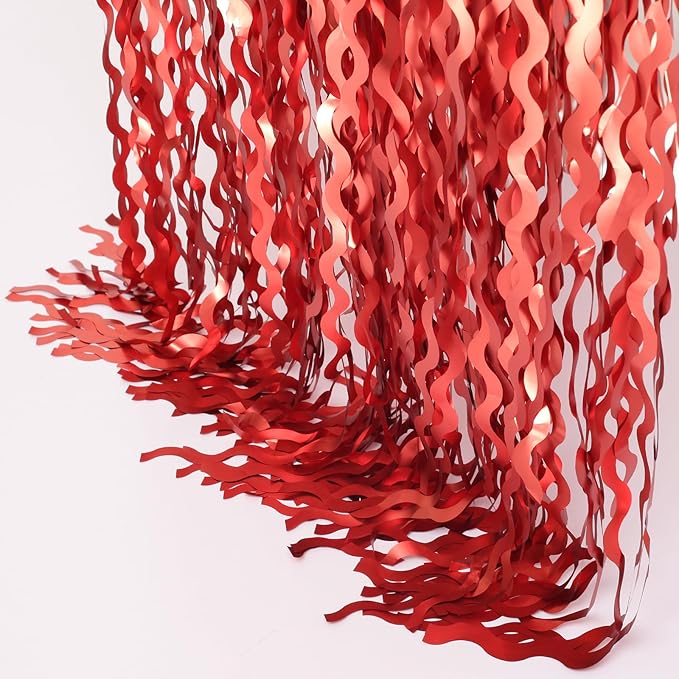 4 Pack Red Streamers Party Decorations - 3.3x6.6ft Foil Curtain Background for Birthday Decorations | Wedding | Halloween | Christmas Party Decoration | Red Tinsel Backdrop