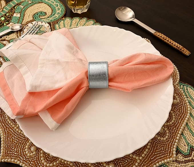 Silver Napkin Rings-12-Piece Set of Premium 100% Metal Rust-Resistant Décor - Handcrafted French-Style Metal Holders 2" for Thanksgiving, Christmas, Parties & Everyday Dining - ALPHA Living HOME