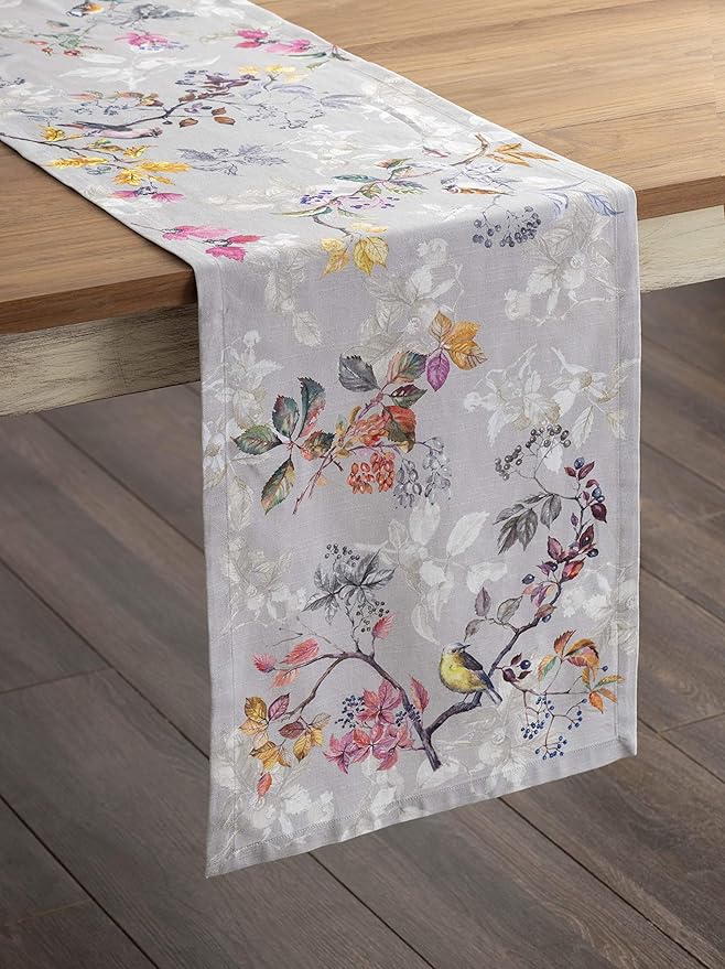 Maison d' Hermine Table Runner 100% Cotton Single Layer Table Runners 72 inches Long for Thanksgiving Christmas Decorations Home Kitchen Dining Party Wedding (Equinoxe - Grey, 14.5" x 72")