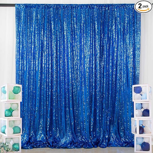 ShinyBeauty Royal Blue Sequin Curtain Backdrop 2 Panels 4FTx8FT Photo Curtain Backdrop Curtain Panels 96 Inches Long -190522E