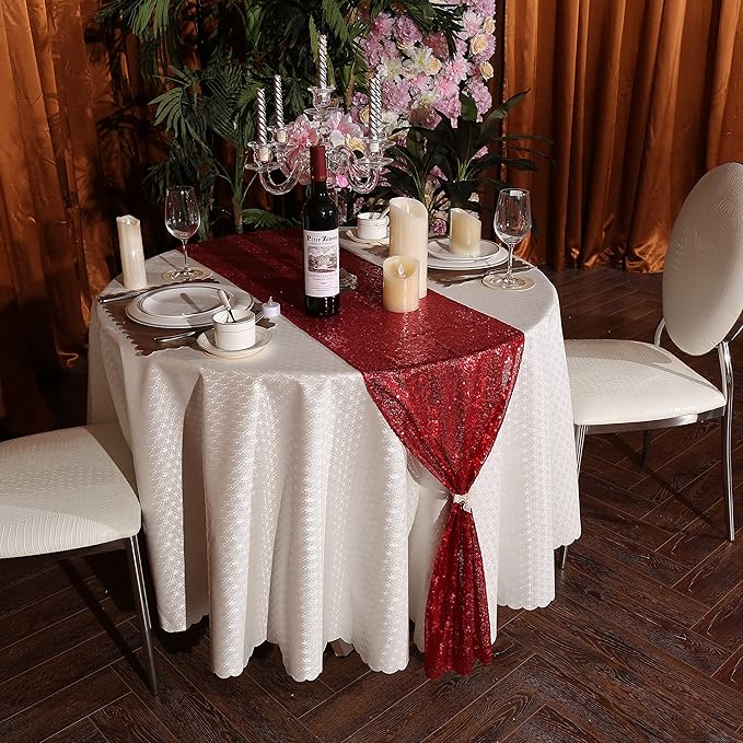 Eternal Beauty Red Table Runner for Wedding, 5PCS-12x108 Sequin Table Runner Decorations for Birthday Parties, Banquets, Graduations,Christmas