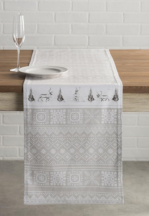 Maison d' Hermine Table Runner 100% Cotton Single Layer Table Runners 60 inches Long for Thanksgiving Christmas Decorations Home Kitchen Dining Party Wedding (Cozy Christmas, 14.5" x 60")