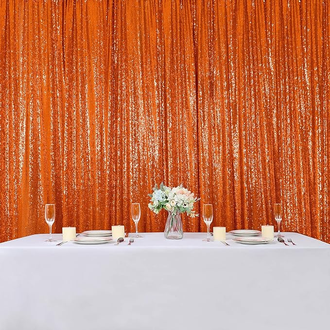 Hahuho Orange Sequin Backdrop Curtain, 2PCS 2FTx8FT Glitter Backdrop Curtain for Parties, Christmas, Wedding, Party Decoration（2 Panels, 2FT x 8FT, Orange