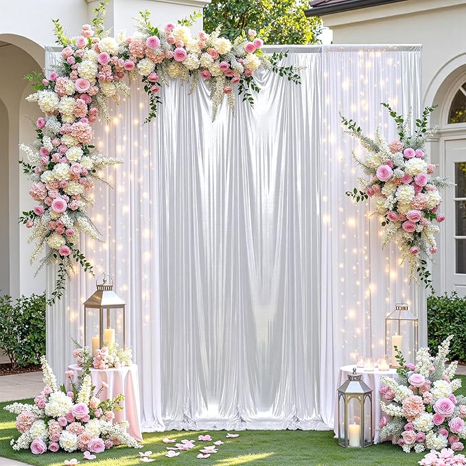 leegleri 10x10ft Thick Silver Glitter Backdrop Curtain Panels for Parties, Wrinkle Free Sequin Sparking Photo Backdrop Drapes, 2 Panels 5x10ft Shimmer Back Drop Cloth for Wedding Birthday Photography
