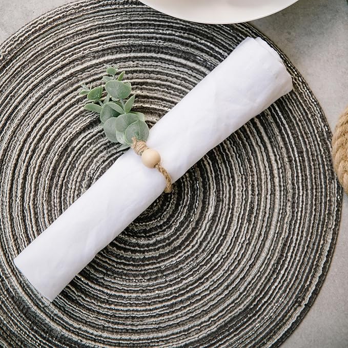 Defined Deco Napkin Rings Set of 12, Rustic Farmhouse, Boho Green Leaf Napkin Rings for Spring Summer, Thanksgiving Christmas,