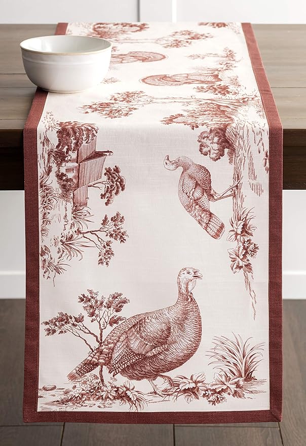Maison d' Hermine Table Runner 100% Cotton Single Layer Table Runners 60 inches Long for Thanksgiving Christmas Decorations Home Kitchen Dining Party Wedding (Holy Jouy - Brown, 14.5" x 60")
