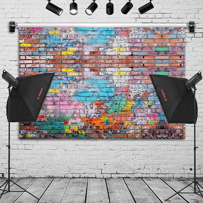 Colorful Graffiti Brick Wall Backdrop Banner - Abstract Street Art Photography Background for Hip Hop Party, 80s 90s Disco, Birthday Wedding Decor, Studio Props & Booth Supplies 98x65 Inch