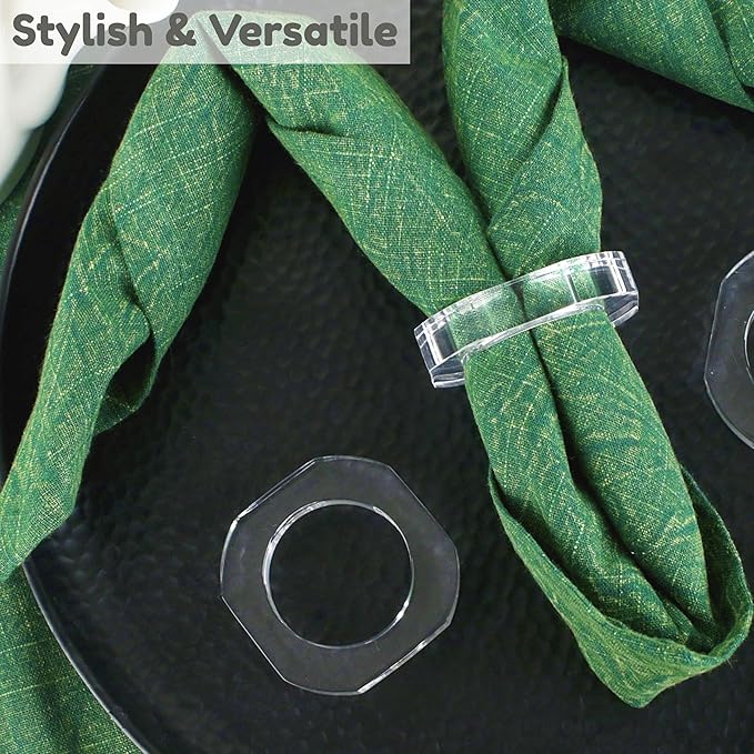 Acrylic Napkin Rings Set of 12-Elegant Napkin Holders for Cloth Napkins, Classic Round Serviette Rings for Dining Table Décor, Weddings, Banquets, Parties & Gatherings (Transparent)-ALPHA Living HOME
