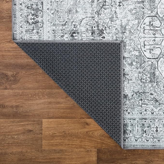 Bloom Rugs Washable Non-Slip 3' x 5' Rug - Gray/Charcoal Traditional Medallion Area Rug for Living Room, Bedroom, Dining Room, and Kitchen - Exact Size: 3' x 5'