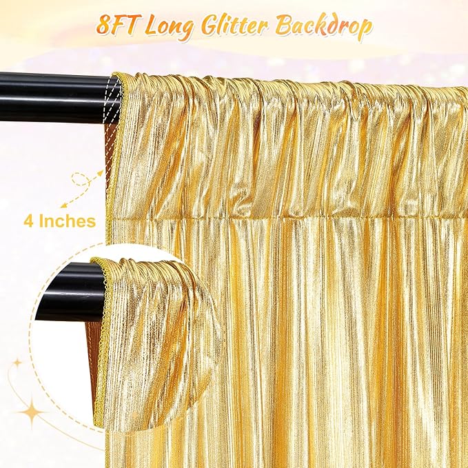 Gold Backdrop Curtains for Birthday Party: 4.8ftx8ft Sequin Background Baby Shower Curtain Drapes for Graduation Arch Backdrop