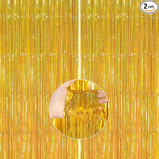PartyWoo XtraLarge Foil Curtain Gold, 2 pcs 3.3x6.6 ft Tinsel Curtains for Birthday Wedding Party Photo Backdrop