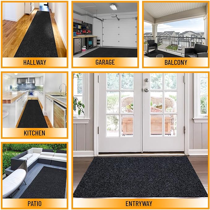Ottomanson Mud Mat 2' x 4' Entryway Rug - Non-Slip Scraper Doormat for Muddy Paws, Dirt Trapping Indoor/Outdoor Mat for High-Traffic Areas, Kitchen, Garage, Patio, Black