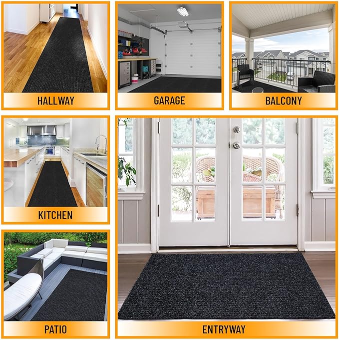 Ottomanson 2'7" x 9'10" Hallway Runner with Scraper Pile - Extra Durable Non-Slip Rug Mat for Indoor & Outdoor Use - Ideal for Kitchen, Entryway & Garage - High-Traffic Carpet, Black